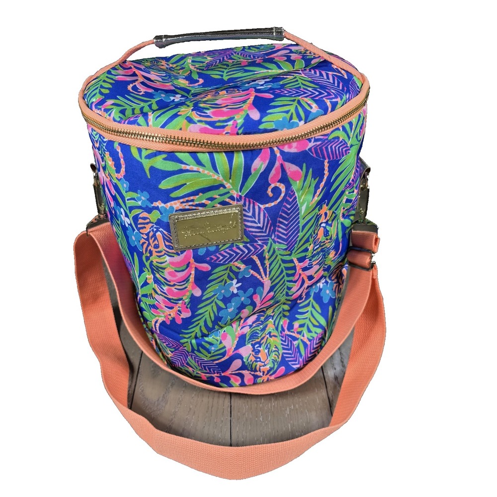 Lilly Pulitzer Insulated Cooler Tote Lunch Bag Tiger‎ Print Floral 13" Tall
